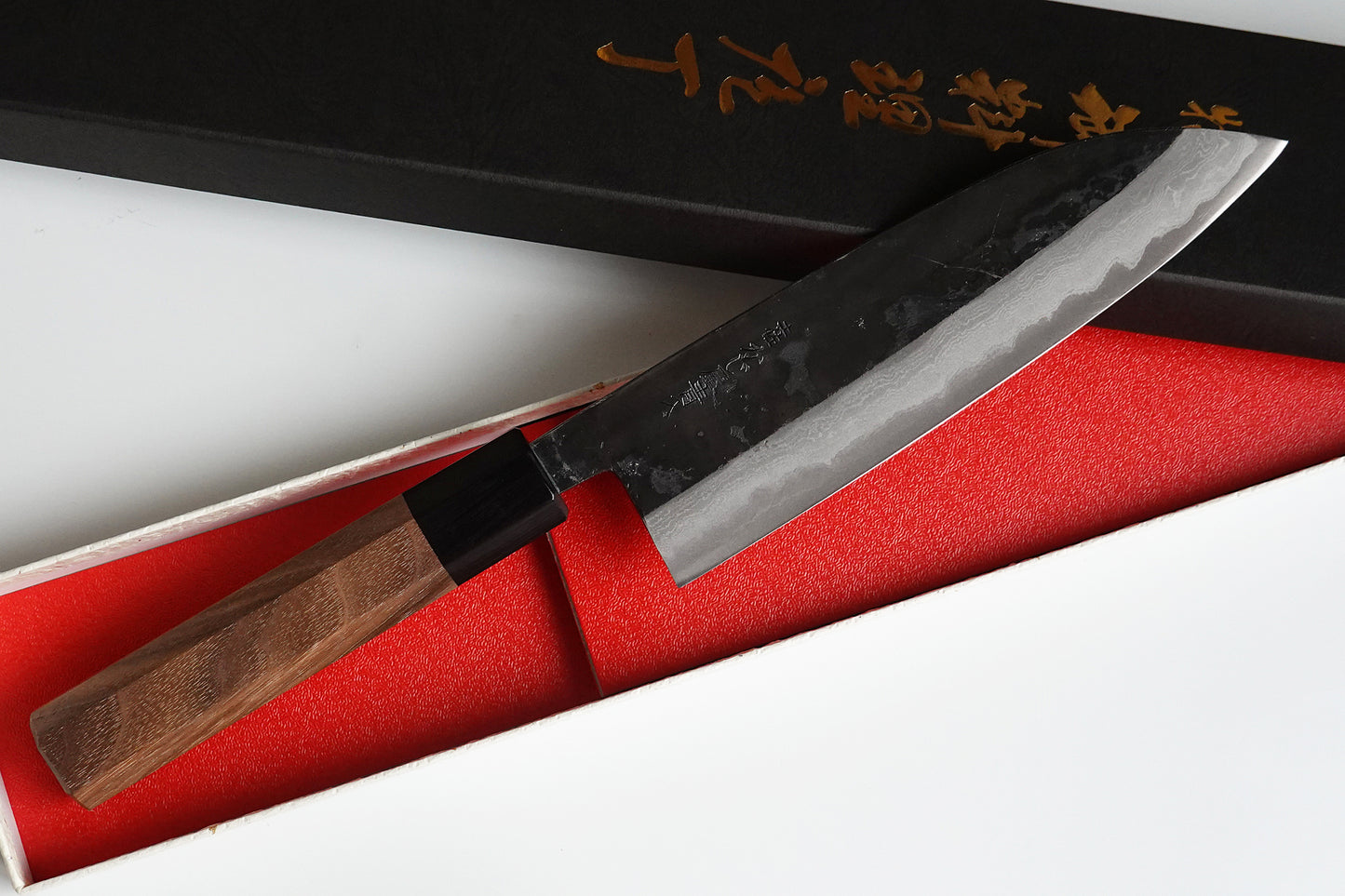 CK101 Cuchillo Japones Wa-Santoku Negro Damasco Aogami2 Tosa-kajiya 17cm