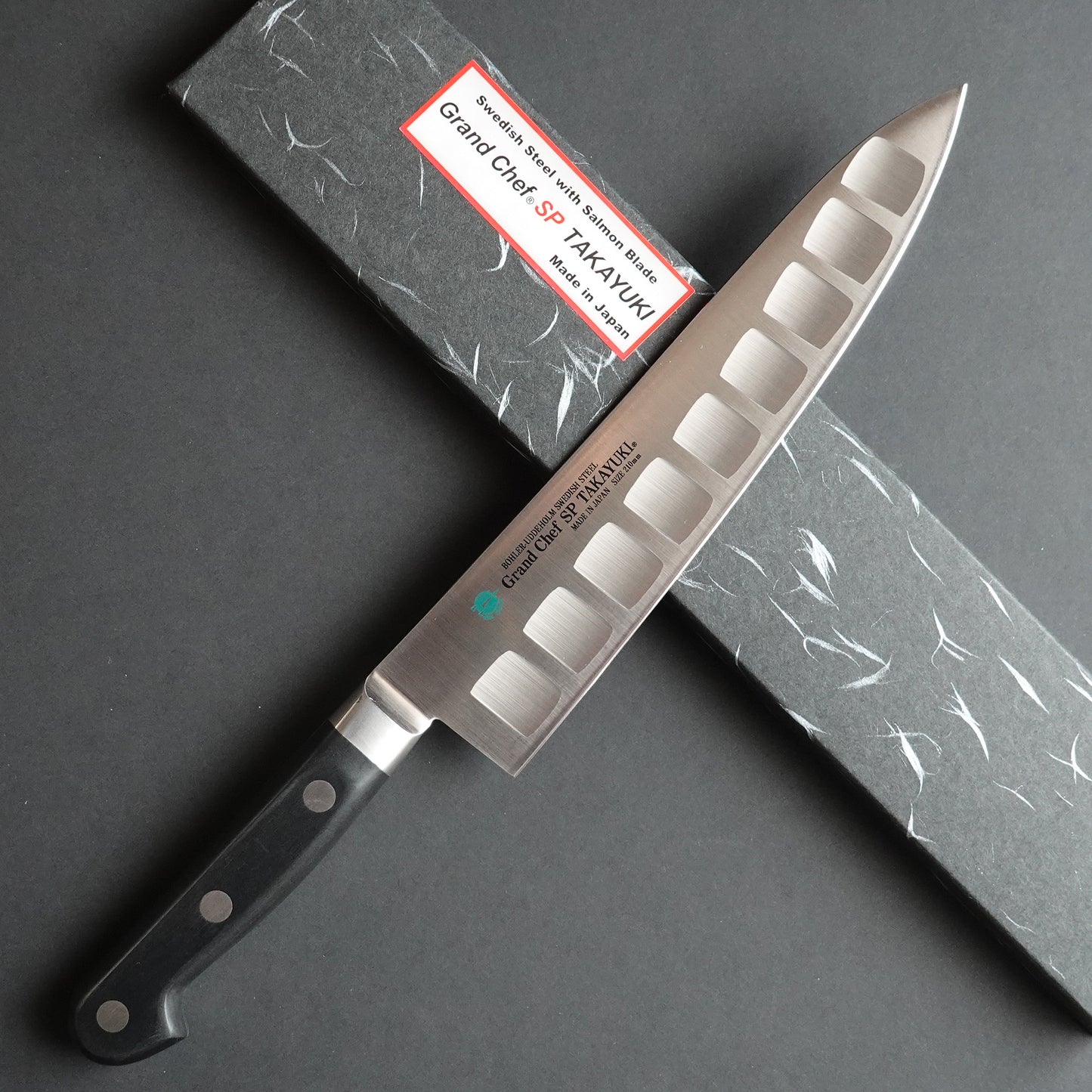 CA008 Cuchillo Japones Gyuto con borde hueco Acero sueco Sakai Takayuki 21cm