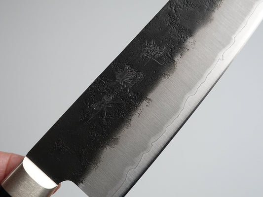 CH002 Cuchillo Japonés Santoku Negro Aogami Super Zenpou 18cm