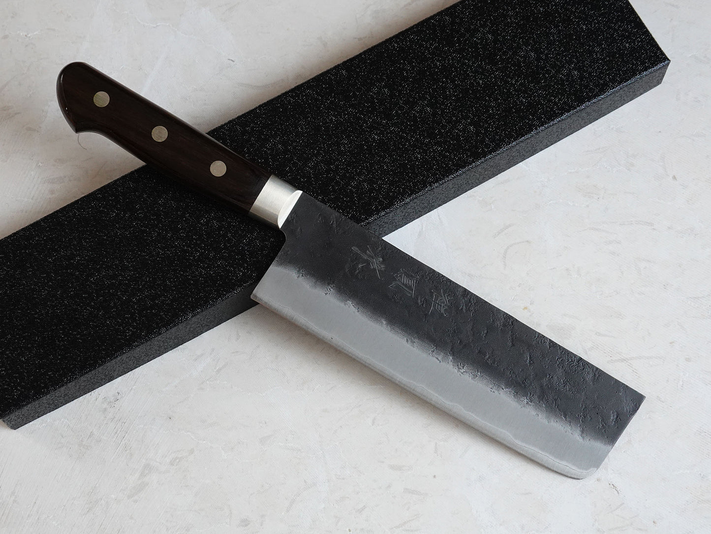 CH009 Cuchillo Japonés Nakiri Negro Aogami Super Zenpou 16.5cm