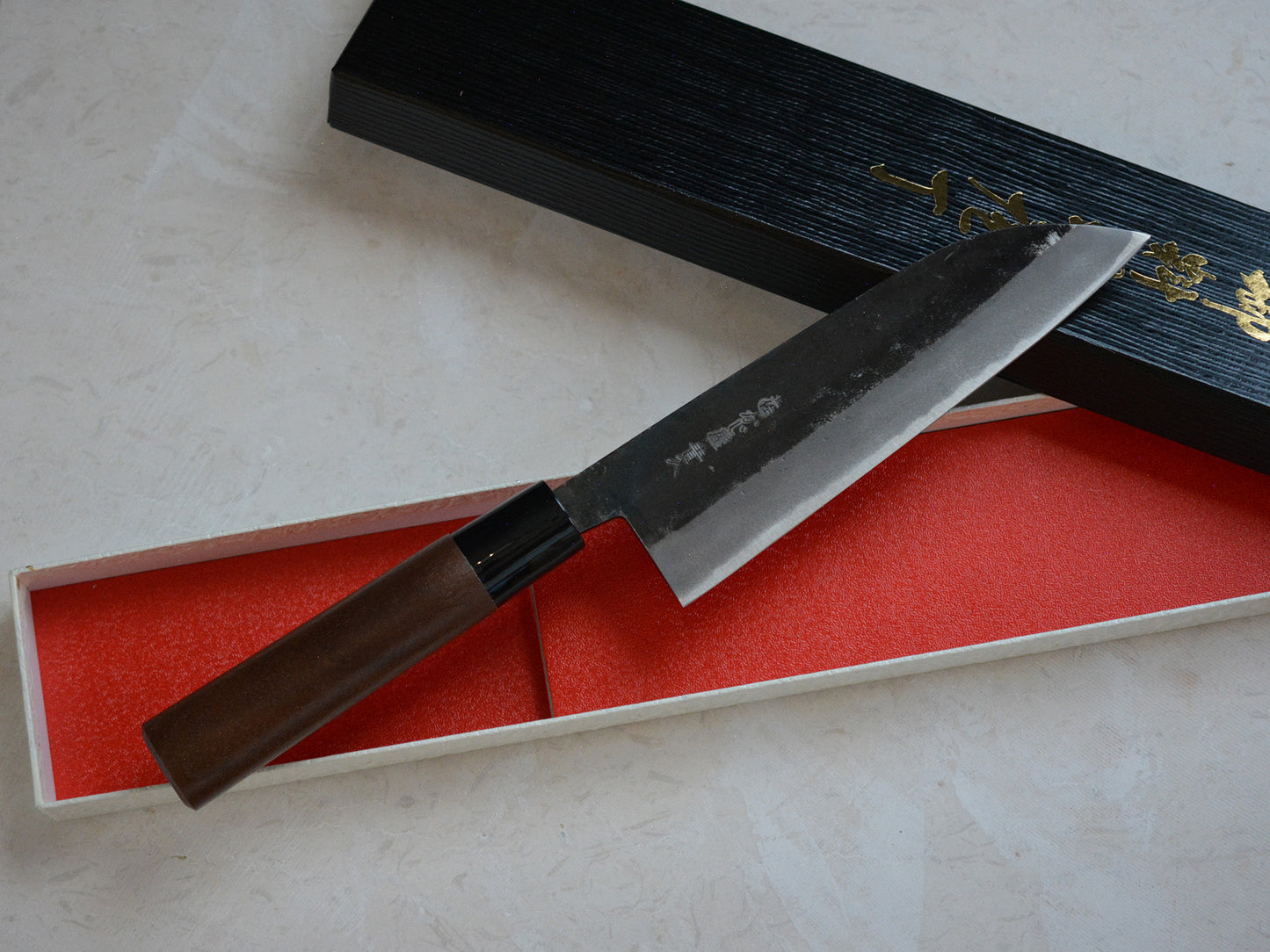 CK101 Cuchillo Japones Wa-Santoku Negro Aogami2 Tosa-kajiya 16.5cm