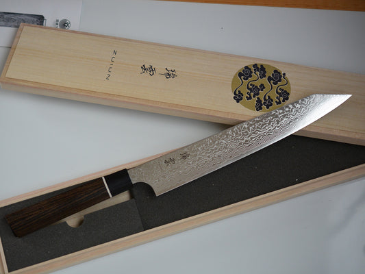 CS108 Cuchillo japonés Kiritsuke Sujihiki SPG2 Damasco Zuiun 24cm