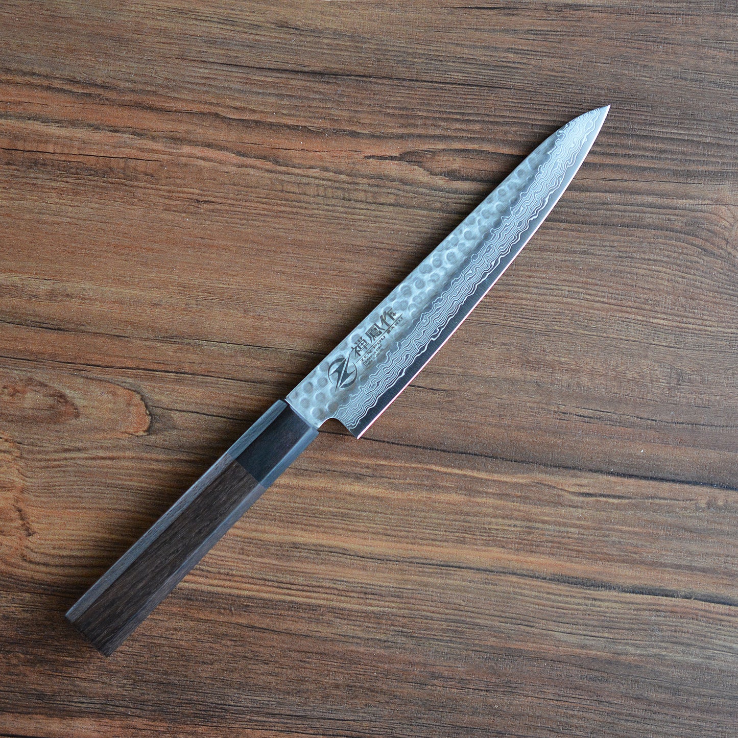 CY209 Cuchillo Japones Wa-Petty Amartillado Acero sueco Damasco Zenpou 15cm