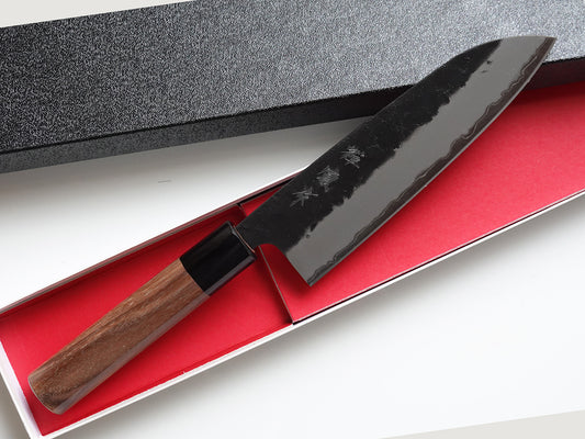 CH012 Cuchillo Japonés Wa-Santoku Negro Aogami Super Zenpou 17cm