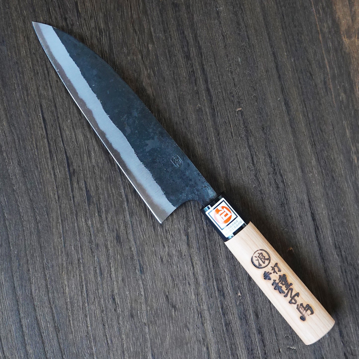 CI201 Cuchillo Japonés Santoku Negro Shirogami#1 Hontane 18cm