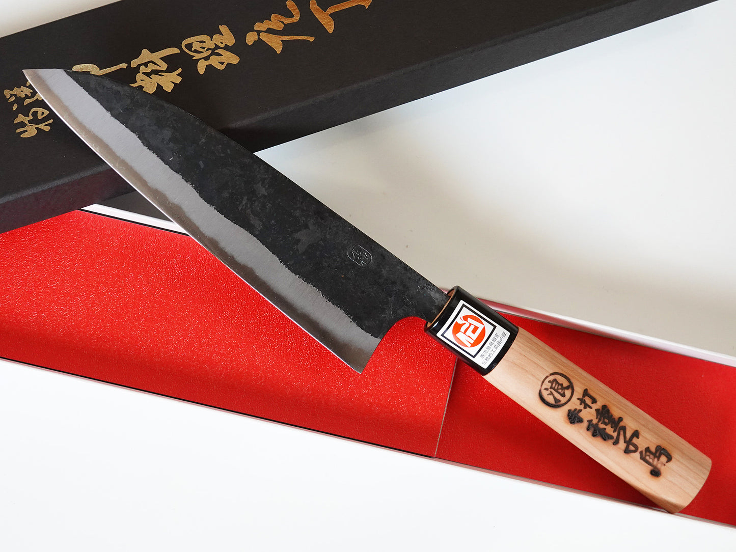 CI201 Cuchillo Japonés Santoku Negro Shirogami#1 Hontane 18cm