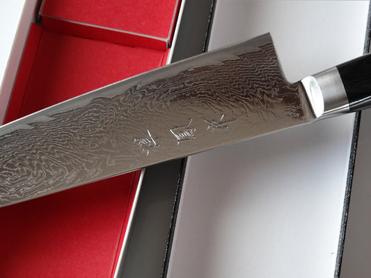 CH008 Cuchillo Japonés Santoku AUS10 Damasco Zenpou 18cm