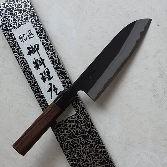 CY305 Cuchillo Japones Santoku Negro Shirogami2 Yamamoto 16.5cm